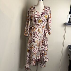 Mi Ami Dress Francescas Wrap Cottagecore Prairie Womens Floral MIDI Sz Medium